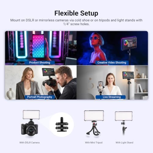 NEEWER Basics RGB Video Light, 9W 2700K-7500K Portable Full RGB Colors 17 Scenes CRI97, 4000mAh Rechargeable Metal Small LED Camera Panel Lighting for DSLR Tripod Streaming Video Recording, SL90C