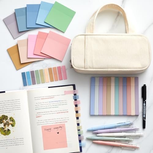 Jutom 39 Pcs Aesthetic Book Annotation Kit,White,Classic Style