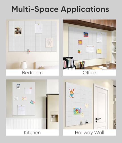 Large Cork Board for Walls 36" x 24", 6 Pack Felt Wall Tiles with Push Pins for Office Home, Pin Board Bulletin Board for Photo Pictures, White