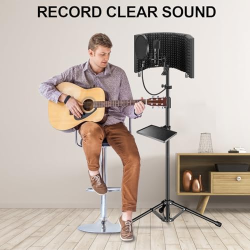 Aokeo Studio Recording Microphone Isolation Shield with Pop Filter & Tripod Stand,High Density Absorbent Foam to Filter Vocal,Foldable Sound Shield for Blue Yeti and Condenser Microphones