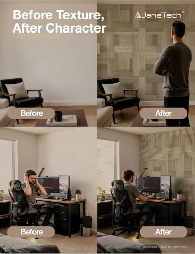 JaneTech 6 Pack Wood Acoustic Panels, Decorative Acoustic Wall Panels Sound Absorbing with Nano Glue for Recording Studio, Home Office, Conference Room, Loom Field, 23.62x23.62 Inches
