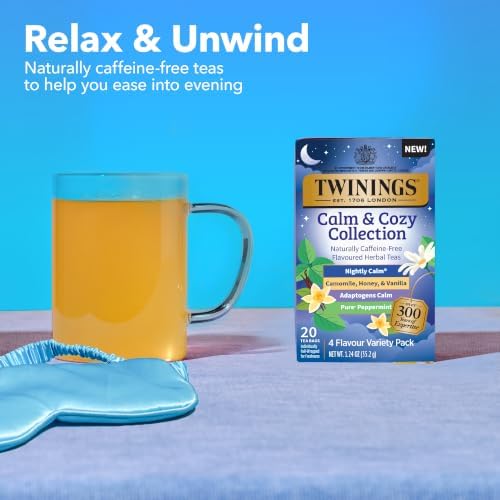Twinings Calm & Cozy Bedtime Herbal Tea Variety, 20 Count, Pack of 1