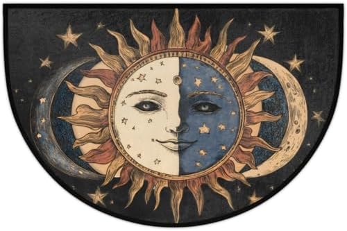 Pardick Boho Sun Moon Half Round Door Mat, Non-Slip Welcome Indoor Entrance Way Rug Semi Circle Front Doormats Washable Bathroom Kitchen Floor Mat, Outdoor Rugs for Garage, Patio, Hearth Rug