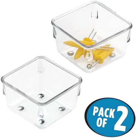 iDesign Linus Plastic Drawer Organizer, 3" x 3" x 2", Set of 2, Clear