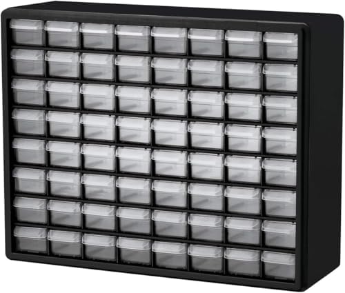 Akro-Mils 64-Drawer Plastic Storage Cabinet, 20" W x 6" D x 16" H, Black