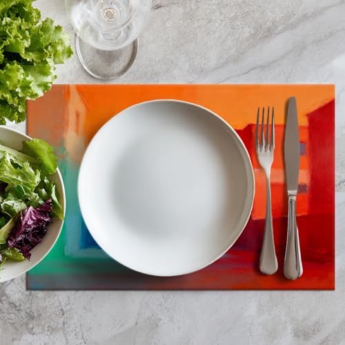Batmerry Orange Abstract Color Placemats,Blue Modern Washable Linen Table Mats for Kitchen Table Double Insulation Decor Dining Set Indoor Outdoor 12X18 in Set of 4