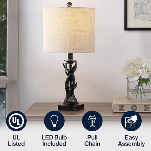 JONATHAN Y Gaston Rustic Faux Antler Resin Table Lamp 20.5", Antique Black