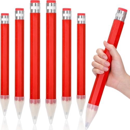 Tinlade 6 Pcs Wooden Jumbo Pencils for Prop, Funny Huge Red Giant Pencil 14 Inch for Home and School Supplies, Kids, Preschoolers