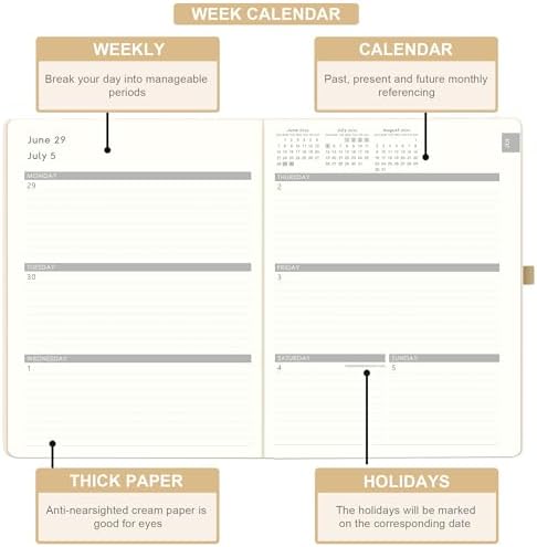 Planner 2026-2027 - JUL 2026 - JUN 2027, Leather Planner 2026-2027, Weekly and Monthly Planners, Leather Cover Planners with Thick Paper, Back Pocket with Notes Pages, Seashell Gold (8.5" x 11")