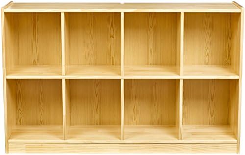 Amazon Basics Block Storage Cabinet, Backpack Organizer Shelf, 8 Compartment Cube Storage for Daycare, Pine Wood, 13" D x 48" W x 30" H