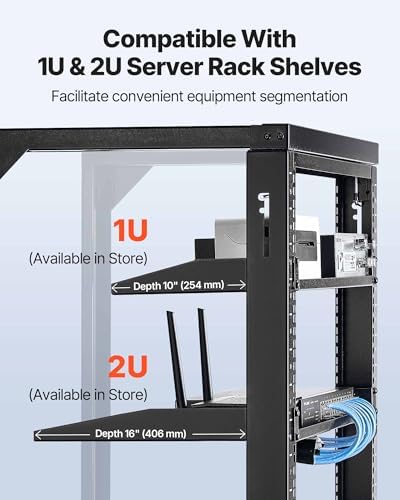 VEVOR 15U Open Frame Server Rack, Free Standing or Wall Mount Rack with 180 Degrees Gate Swing, Network Rack for 19" IT Equipment & A/V Devices