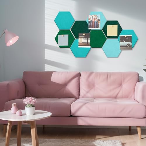 6.7 x 5.9 in 16 Pcs Hexagon Cork Board Tiles, Felt Pin Boards, Turquoise