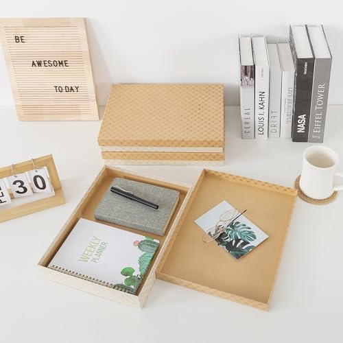 Soul & Lane - Letter Size Document Storage Boxes with Lids, Set of 3, Check | Flat Cardboard Paper Organizers for Letters, Files, Photos and Crafts, Stackable Office Keepsake Storage for Manuscripts