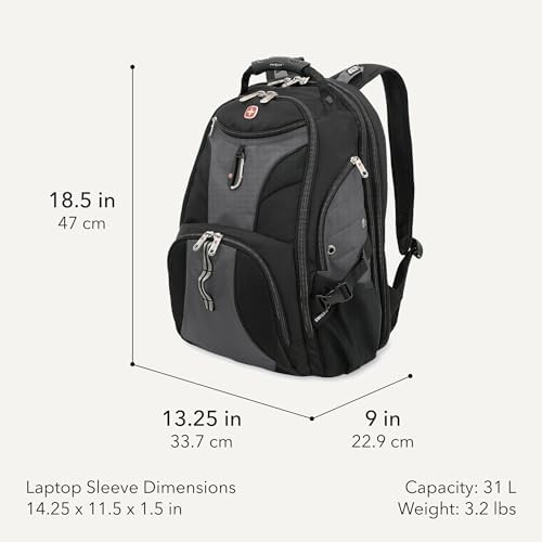 SWISSGEAR 1900 ScanSmart Laptop Backpack, Fits Most 17-Inch Laptops, TSA-Friendly Lay-Flat Design, RFID Protection, and Tablet Pocket, Black, 31L, 18.5-Inch