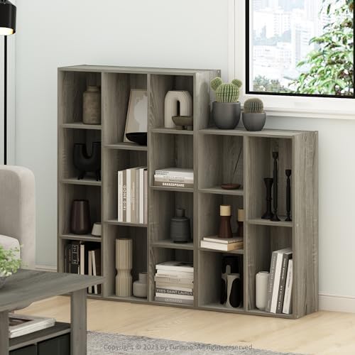 Furinno LUDER Book Shelf, 11-Cube Bookshelf, Reversible Bookcase, 9.4 x 29.1 x 41.7, Easy Assembly, for Living Room, Bedroom, Home Office, French Oak