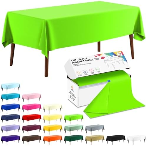 CXPSINC 54 Inch X 300 Feet Plastic Table Cover Roll Disposable Tablecloth with Slide Cutter for All Type/Shape Tables | Party, Banquet, Birthdays, Weddings(Lime Green, 300 Feet)