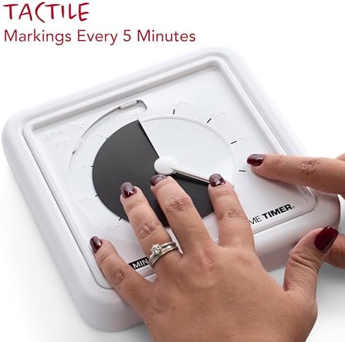 Time Timer® Numberless Braille 8-Inch Visual Timer – 60-Minute Countdown Silent Clock with Tactile Features & High-Contrast Disappearing Disk, Desk Timer for Kids, Office, ADHD, Autism - Black