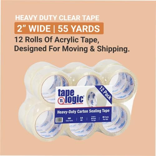 Aviditi Tape Logic 2 Inch x 55 Yards 2.6 Mil Clear, Heavy Duty Acrylic Packing Tape, 12 Pack, Perfect for Packing, Shipping, Moving, Home and Office