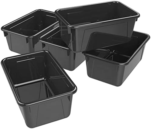 Storex Small Cubby Bins – Plastic Storage Containers for Classroom, 12.2 x 7.8 x 5.1 inches, Black, 5-Pack (62466A05C)