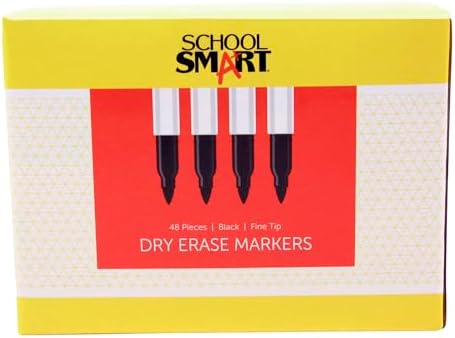 School Smart BY1076-48BLACK Dry Erase Pen Style Marker, Fine Tip, Black, Pack of 48