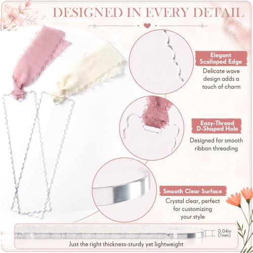 Yeaqee 100 Pcs Scallop Shaped Clear Acrylic Bookmark Blanks with Ribbon