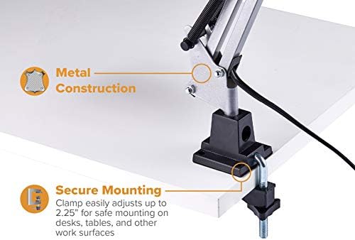 Bostitch Office VLF100-WHT Swing Arm Desk Lamp with Clamp Mount, 36" Reach with Multi-Joint Adjustment, Includes Replaceable LED Bulb (VLF), White