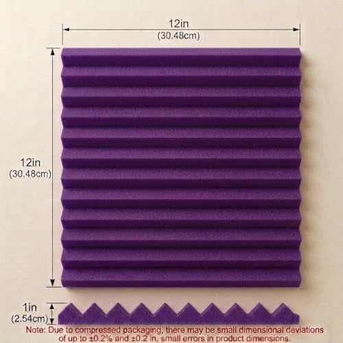 52 Pack 12 "X 12 "X1" Acoustic Panels Studio Soundproofing Foam Wedge Tiles(Accompanied By Double-Sided Adhesive Tape) (24Black+24purple)