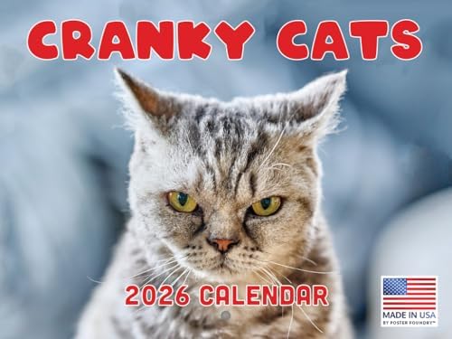 Cranky Cats Calendar 2026 Bad Cat Monthly Wall Calender 12 Month | American Made In The USA