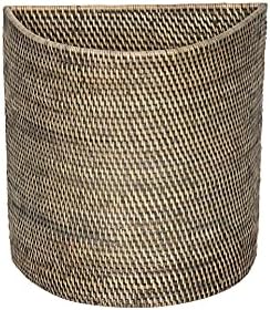 KOUBOO Handwoven Half-Moon Rattan Waste Basket Wicker Trash Can, Black Wash