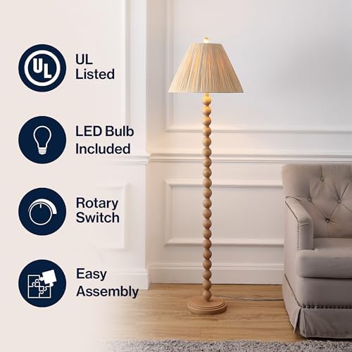 JONATHAN Y Wren Modern Rustic Bobbin Floor Lamp 61.5", Brown Wood Finish