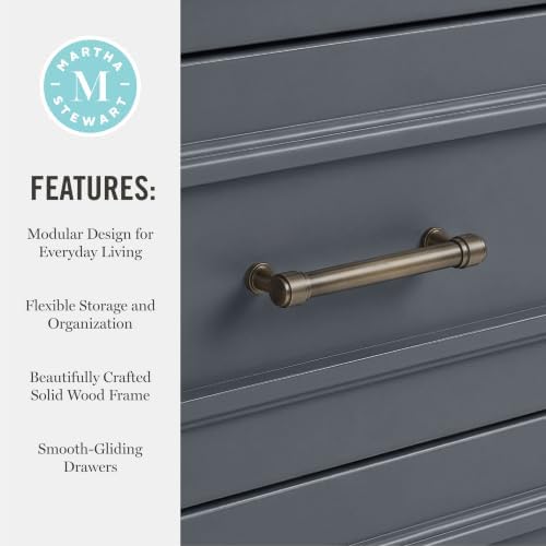 Martha Stewart Lily Pond Modular 3 Drawer Cabinet and Hutch, Slate Blue