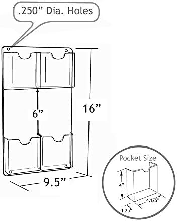 Azar Displays 252063 9.5" W x 16" H Four Pocket Wall Mount Brochure Holder (2 Pack)