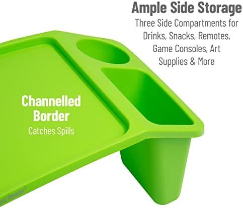 Mind Reader Kids Lap Desk, Portable Activity Tray with Side Storage, Stackable Plastic Desk for Drawing, Snacks, Study, Set of 2, Green