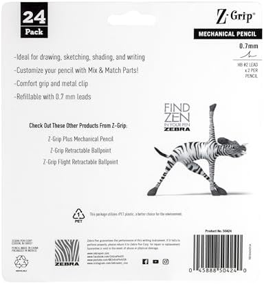 Zebra Pen Z-Grip Mechanical Pencil, 0.7mm #2 HB, Bright Barrels, 24-Pack