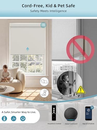 SmartWings Motorized Smart Roller Shades, 100% Blackout Bouvar Cream
