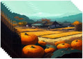 Batmerry Happy Thanksgiving Day Linen Placemats Set of 8, Pumpkin Harvest Golden Fields Villages Washable Table Mats for Kitchen Table Thickened Heat Insulation Dining Set Indoor Outdoor 12X18 in