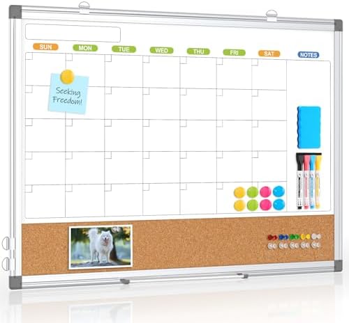 Calendar Whiteboard for Wall, 24" x 18" Dry Erase Monthly White Board