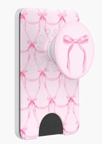 PopSockets Phone Wallet for MagSafe with Grip- Satin Bow Blush | PopWallet, Holds 3 Cards, Magnetic, Removable, Secure, Bow, Phone, Women