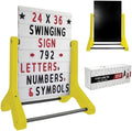Swinging Changeable Message Sidewalk Sign 24″ x 36″ – Outdoor Advertising Sign Board with 792 Pre-Cut Double-Sided Letters & Storage Box – Heavy-Duty, Rust-Resistant Sidewalk Display for Businesses & Events (Yellow Legs)