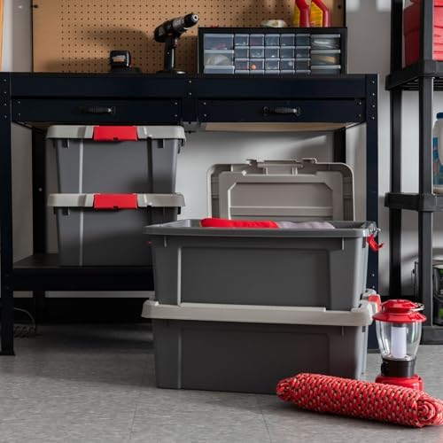 IRIS USA 4-Pack 12 Gal Heavy Duty Lockable Storage Totes with lids, Gray