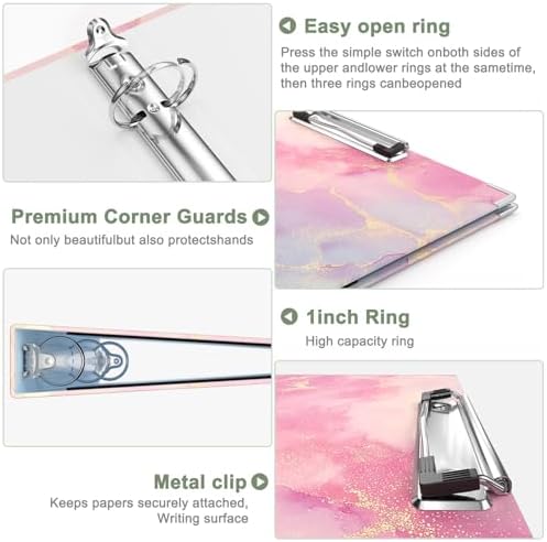 Rouidr 3 Ring Binder with clipboard, 1 inch 8.5 x 11 in Letter Size View Binders Organizer with Dividers Tabs & Clear Sleeves, School Supplies, Office Supplies
