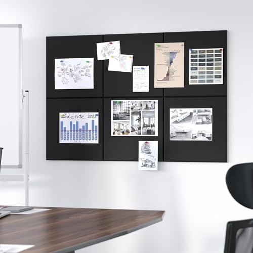 Neatsure Large Cork Board for Wall, Black Felt Bulletin Board with Pushpins, 36" x 24" 6 Panels Wall Tiles, Tack Push Pin Boards for Office