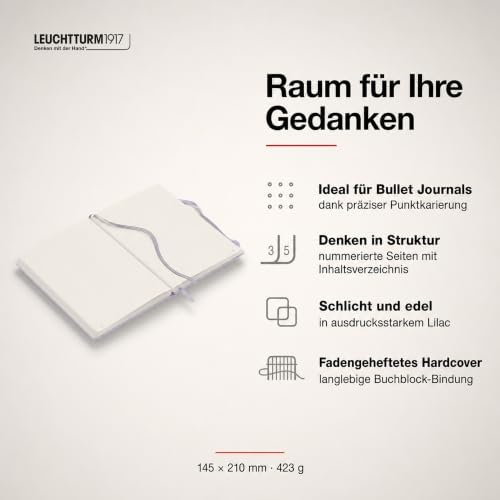 LEUCHTTURM1917 - Notebook Hardcover Medium A5-251 Numbered Pages for Writing and Journaling (Lilac, Dotted)