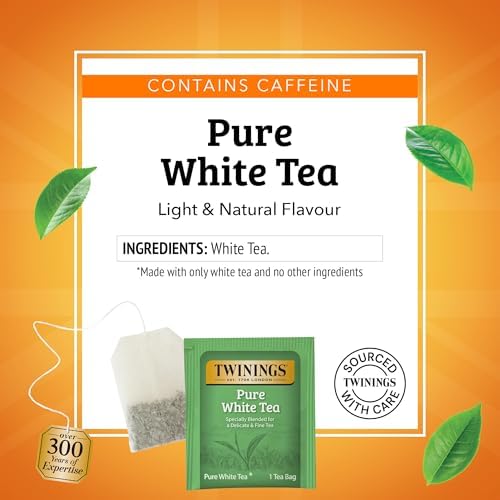 Twinings Pure White Tea Bags, Unopened Tender Tea Buds, 20 CT Box (6 Pack)