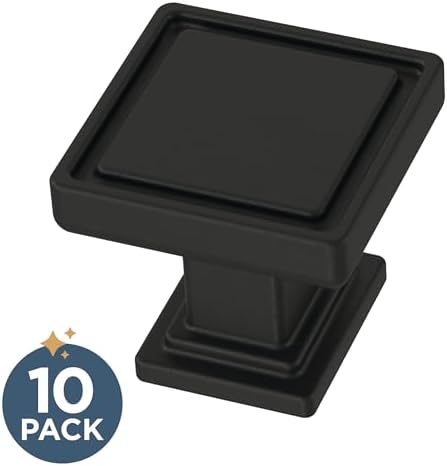 Franklin Brass 10 Pack Matte Black Cabinet Knobs 1 inch (25mm) Kitchen Cabinet Handles and Drawer Knobs for Cupboards, Dressers, Furniture, Bathroom Vanity |Recessed Square