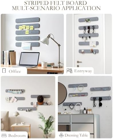 JBER Felt Strip Board 13" x 2", 5 Pack Cork Board Alternative, Light Gray
