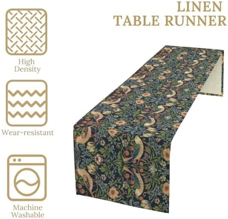 William Morris Strawberry Thief Table Runner Vintage Flowers Table Runner for Dining Table Decor 13 x 108 Inch