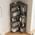 Vertical Wall Corner Shelf with Open Back 6-Shelf Wood Corner Bookshelf Floor Book Rack Multi-Layer Storage Shelf Against the Wall Bookcase Grey 24" L x 24" W x 63" H