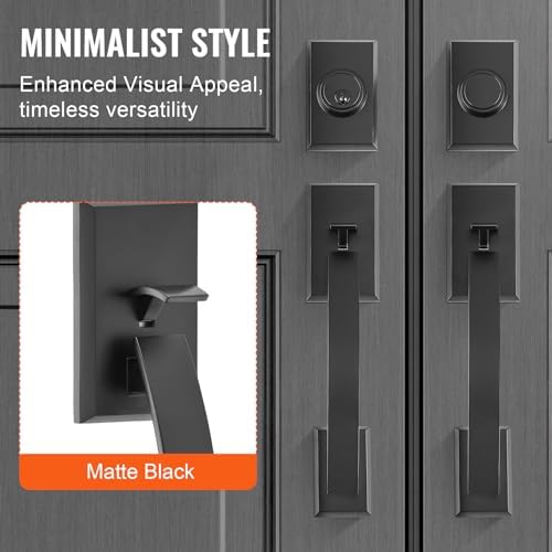 VEVOR Double Door Handle Set, Matte Black Arched Door Lever, Double Front Door Handle Set with Reversible Handle Lever, Heavy Duty Double Door Lock Set with Dummy, for Office Door or Front Door