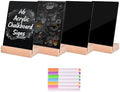 PINTUSON Mini Chalkboard Signs with Wooden Stand (4 Sets), 4x6 Acrylic Food Labels for Party Buffet, Double-Sided Erasable Table Numbers with 7 Chalks for Bakery Display & Wedding Catering
